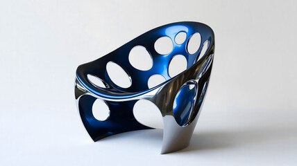 Elegant titanium chair shines with modern style, peacock blue finish adding touch of luxurious flair