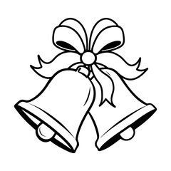 Christmas bells with ribbon line art  vector illustration