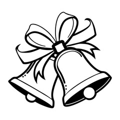 Christmas bells with ribbon line art  vector illustration