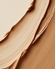 An elegant close-up of creamy warm-toned foundation swirled on a smooth surface, highlighting its rich texture and sheen, perfect for beauty and cosmetics applications