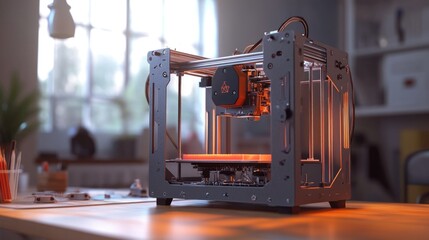 Fototapeta premium 3D Printer in Action: Modern Technology Creating Orange Object