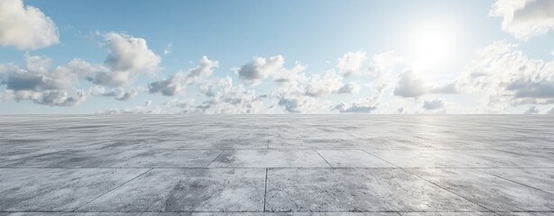 Obraz premium empty concrete floor with an entrance and a sky background. Modern architecture concept, abstract open space interior design