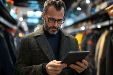 Fototapeta premium Man Browsing Clothing Store Tablet