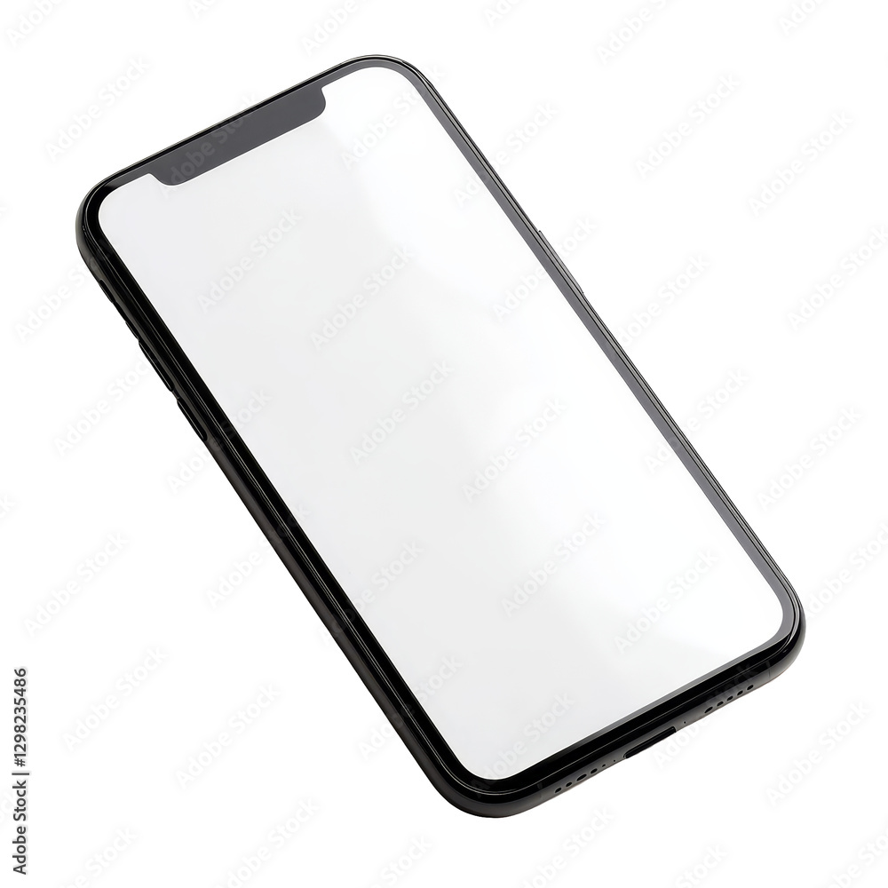 Poster an empty mobile phone lying flat on a clean transparent background ready for personalization or disp