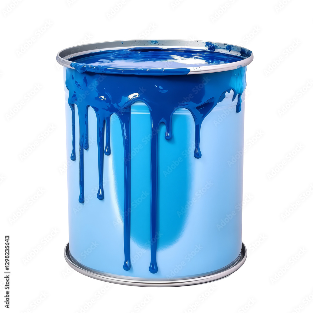 Poster a large can of blue paint with drips reflecting creativity and preparation for a painting, large ope
