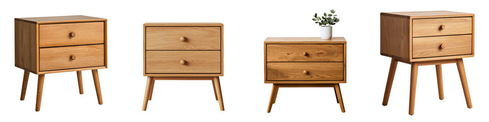 Collection of Stylish and Functional Wooden Furniture Pieces Including Nightstands Dressers and Storage Solutions Designed in a Minimalist