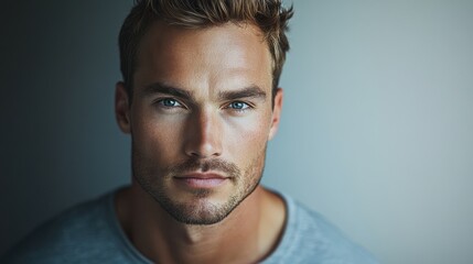 handsome man portrait blue eyes serious expression