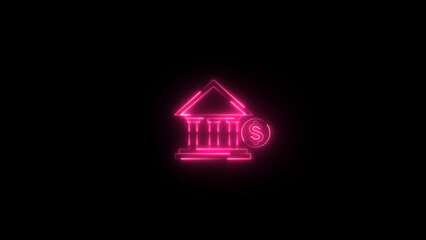Glowing bank building icon illustration design.
