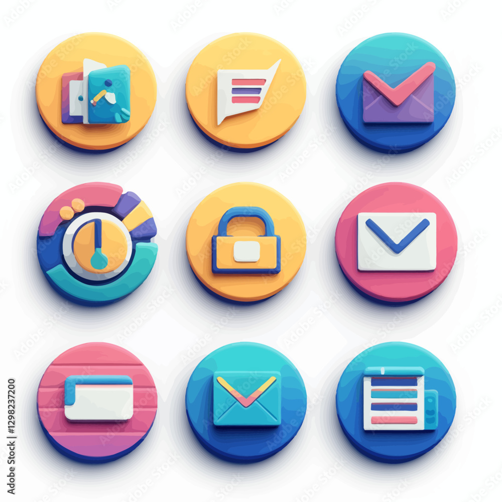 Poster set of colorful 3d icon graphics representing technology and business