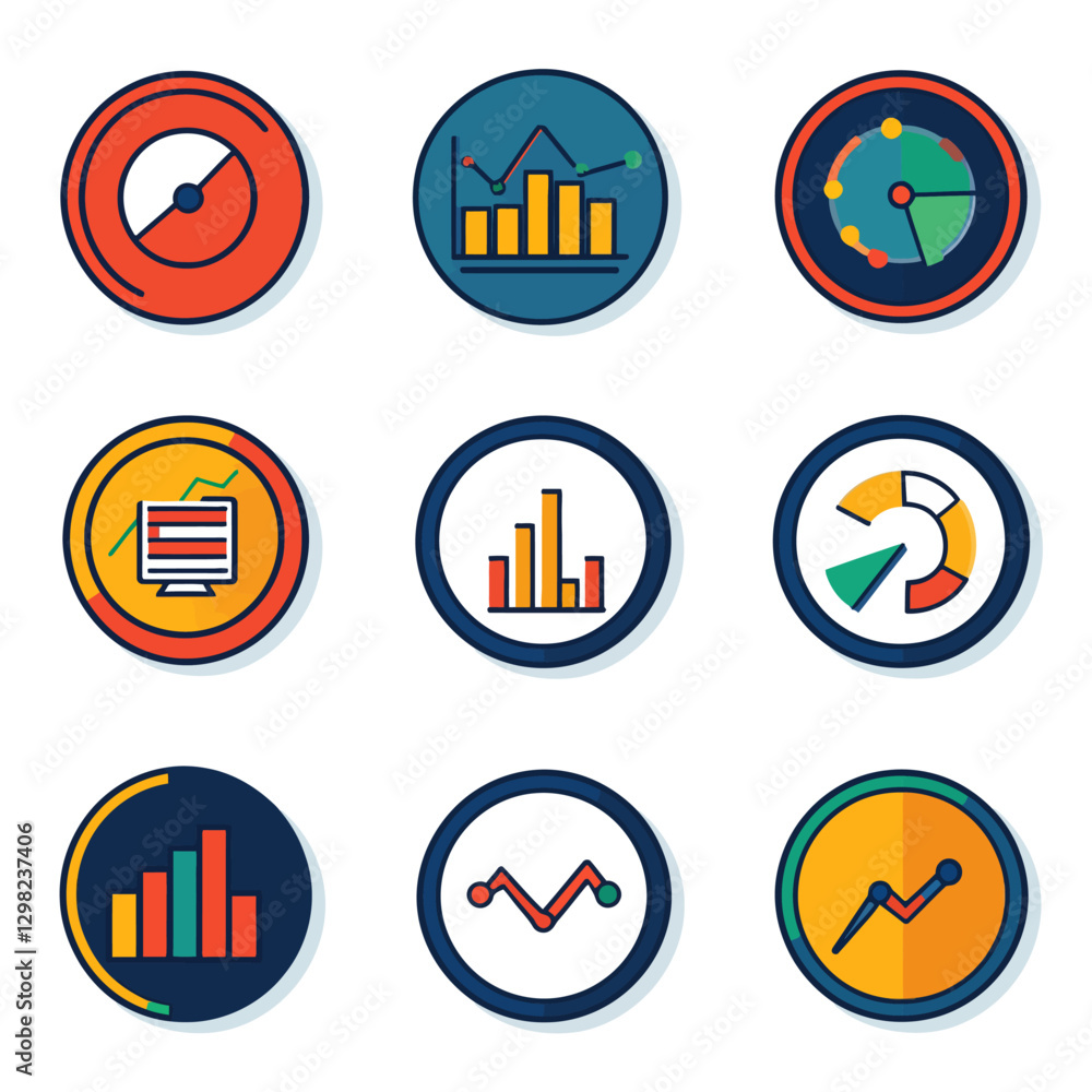 Aufkleber business data charts and graphs vector icons for marketing and analytics