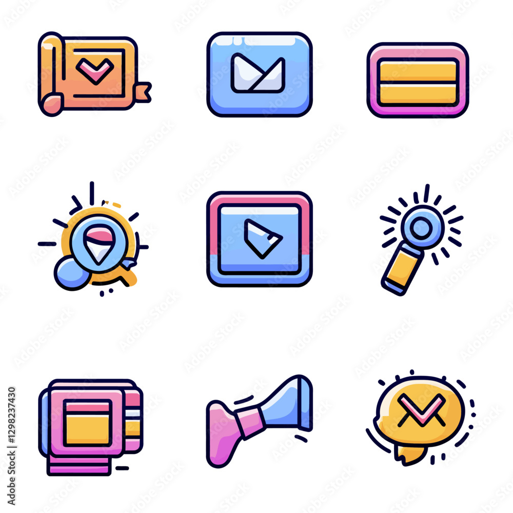 Poster collection of colorful digital icons for web design and mobile apps