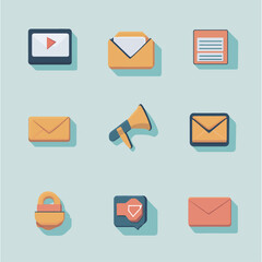 Flat Vector Icon Set Featuring Communication, Mail, Notification Elements