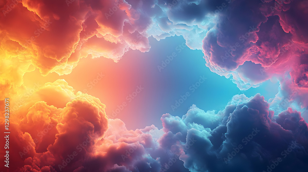 Poster abstract cloud formation displaying intense colors and a central light source