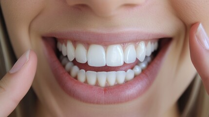 Fototapeta premium Close up photo beautiful amazing mature she her lady white teeth hands arms cheeks cheekbones show great got younger facial skin result using anti-age procedures nude isolated pastel beige background