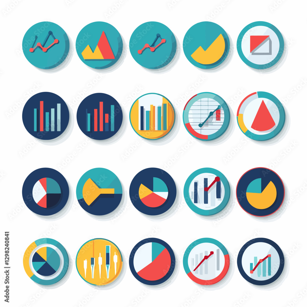 Poster business chart and graph icon set for data analysis and visualization.