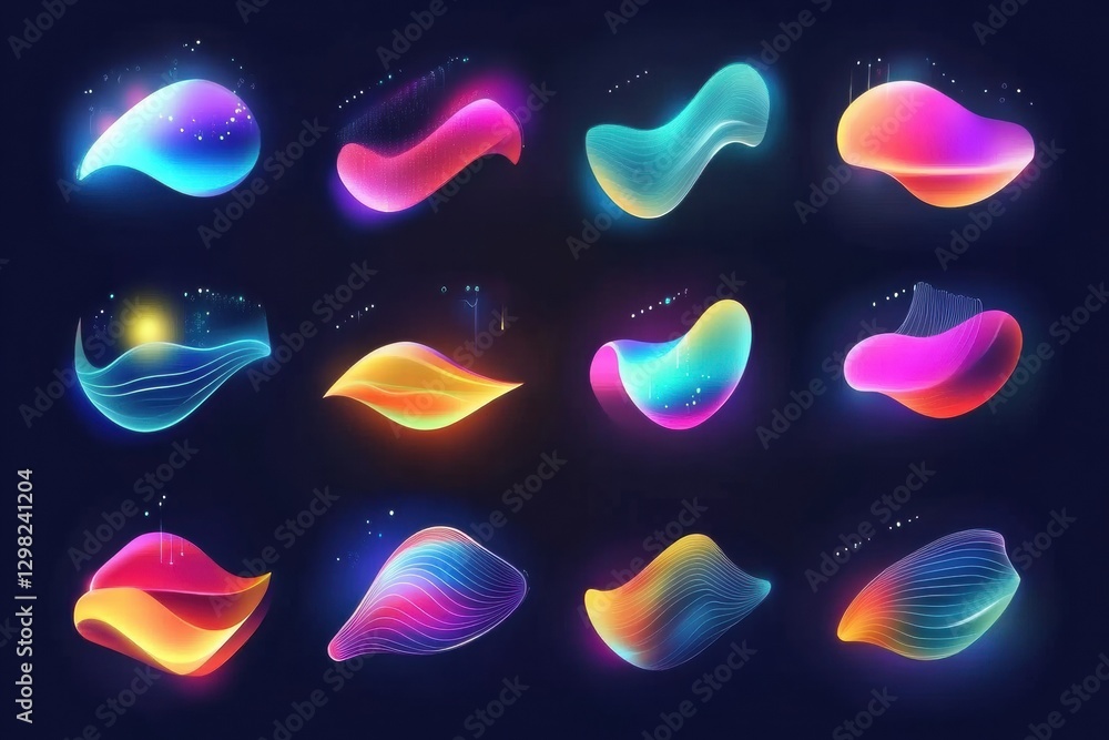 Poster Colorful abstract shapes create a stunning visual display with vibrant hues and fluid forms in a digital art composition. Generative AI