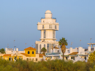 Faro del Cantil situado en la localidad onubense de Isla Cristina, Andalucia