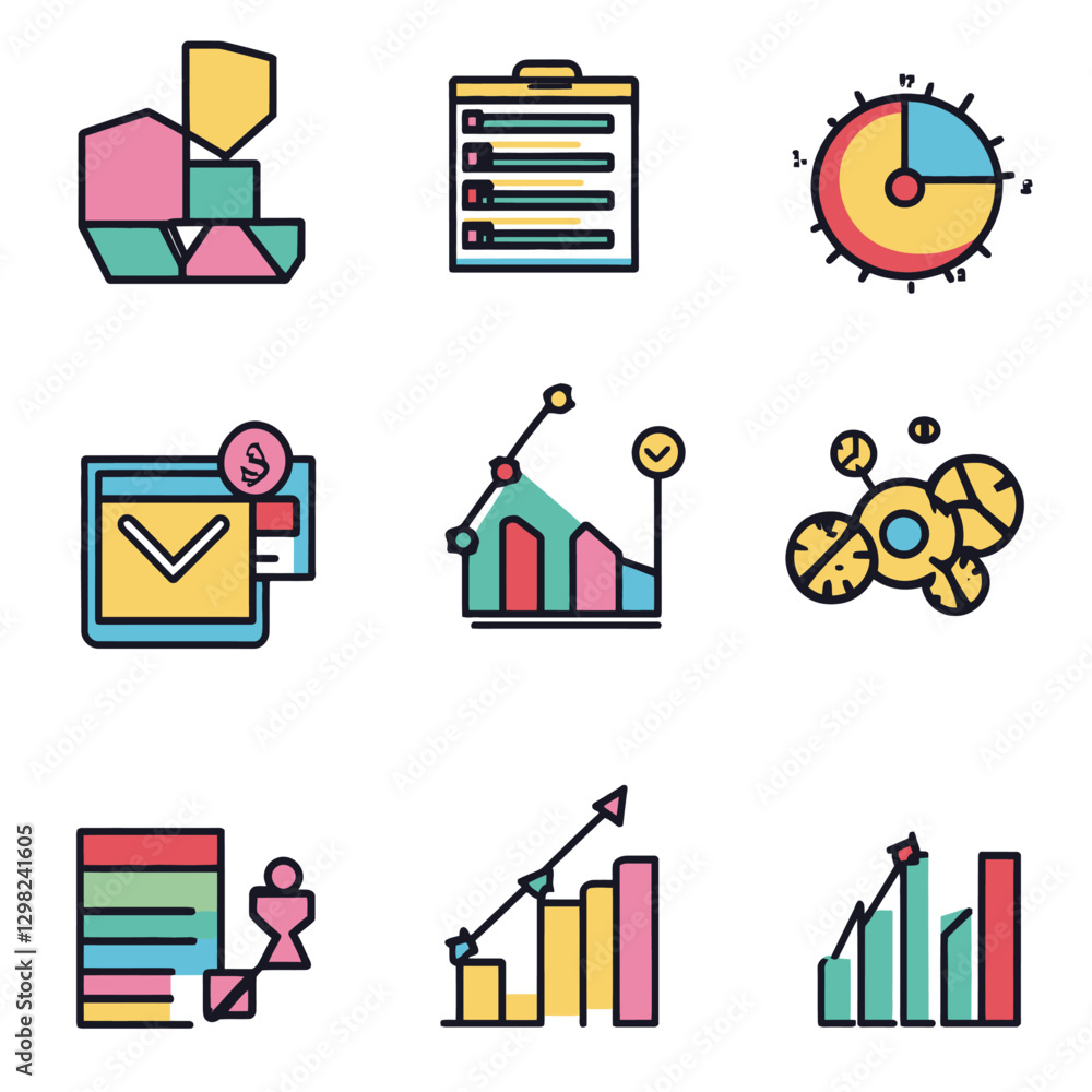 Poster colorful data analysis and statistics icons for business performance review