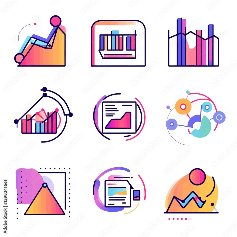 Poster colorful data visualization set for business analysis and data analysis