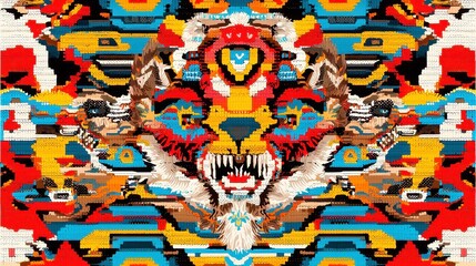 Fototapeta premium Zulu Beadwork Inspired Seamless Pattern, vibrant design featuring intricate bead motifs, ideal for accessories and decor, includes ample copy-space for customization