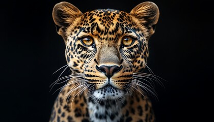Fototapeta premium Leopard portrait, night, wild, intense gaze