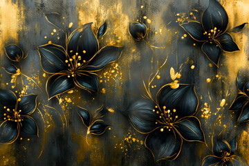 Dark Floral Abstract Gold Background