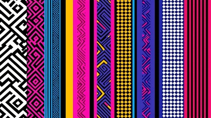 Vibrant Ashanti Kente Cloth Pattern, intricate geometric design, seamless and versatile, perfect for textiles or backgrounds, featuring empty space for customization and creativity