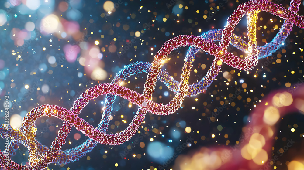 Aufkleber abstract render of glowing dna double helix structure against dark background