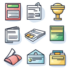 Business Document Icons: Office Paperwork, Folders, Files, and Stationery