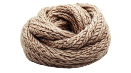 Cozy brown knitted scarf displayed as a stylish circular wrap ready for winter wear