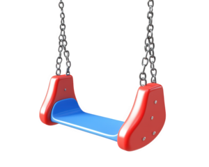 child playground swing with bright red and blue plastic seat, perfect for outdoor fun and playtime. Ideal for parks and backyards, encouraging active play