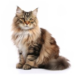 Obraz premium beautiful fluffy tabby cat sitting isolated on white background