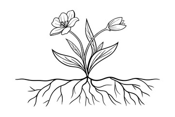 
Plant with Roots Growth Vector Line Art Illustration