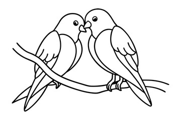 Love Birds Line Art Vector Illustration