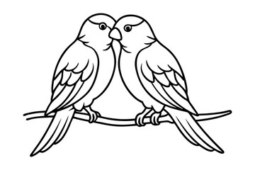 Love Birds Line Art Vector Illustration