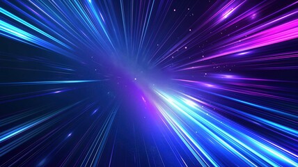 Hyperspace, purple blue light rays radiating