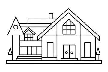 Modern House Line Art Vector Illustration