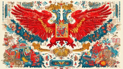 Obraz premium Slavic Folk Embroidery Pattern, intricate Eastern European design featuring seamless motifs, ideal for textiles or digital use, includes ample copy-space for customization