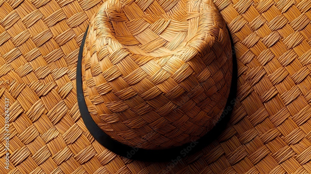 Poster ecuadorian panama hat pattern, seamless woven straw design, elegant and simple vector art with ample