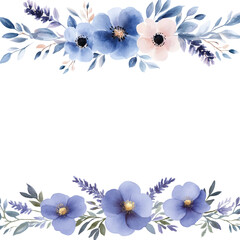 Watercolor blue wildflowers on white background
