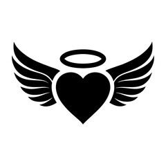 
Angel Heart with Wings and Halo Vector Icon Silhouette