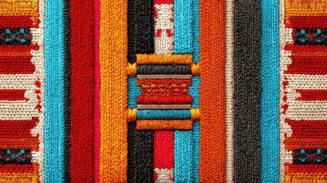 Ethiopian Woven Fabric Design, intricate traditional patterns in vibrant colors, ideal for decor applications, featuring ample copy-space for personalization and branding