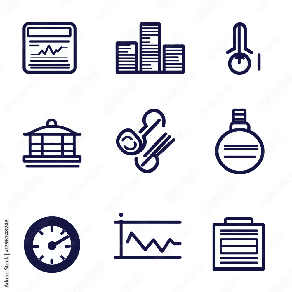Poster Business Graph Charts Data Icons Set Minimalist Outline Style Design