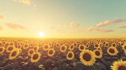 Obraz premium A detailed sunflower field stretching to the horizon