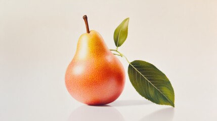 still life of a pear with leaves