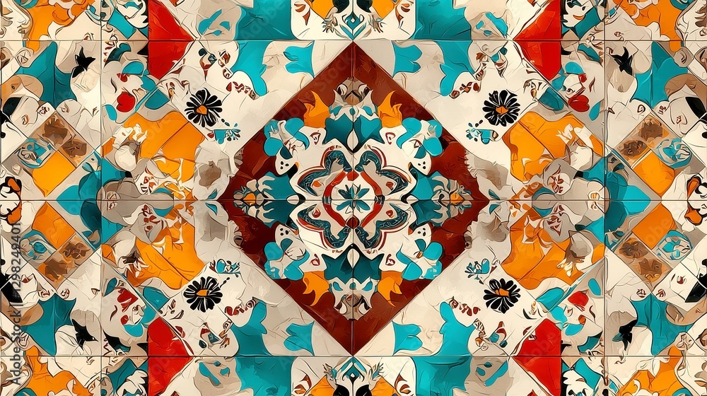 Poster moroccan tile elegance, an intricate and simple vector design featuring detailed tile patterns perfe
