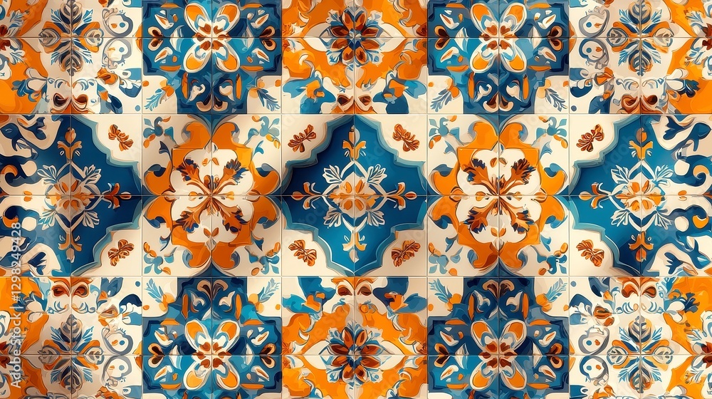 Aufkleber moroccan tile design for fabric and decor, intricate patterns in a seamless vector style, elegant li