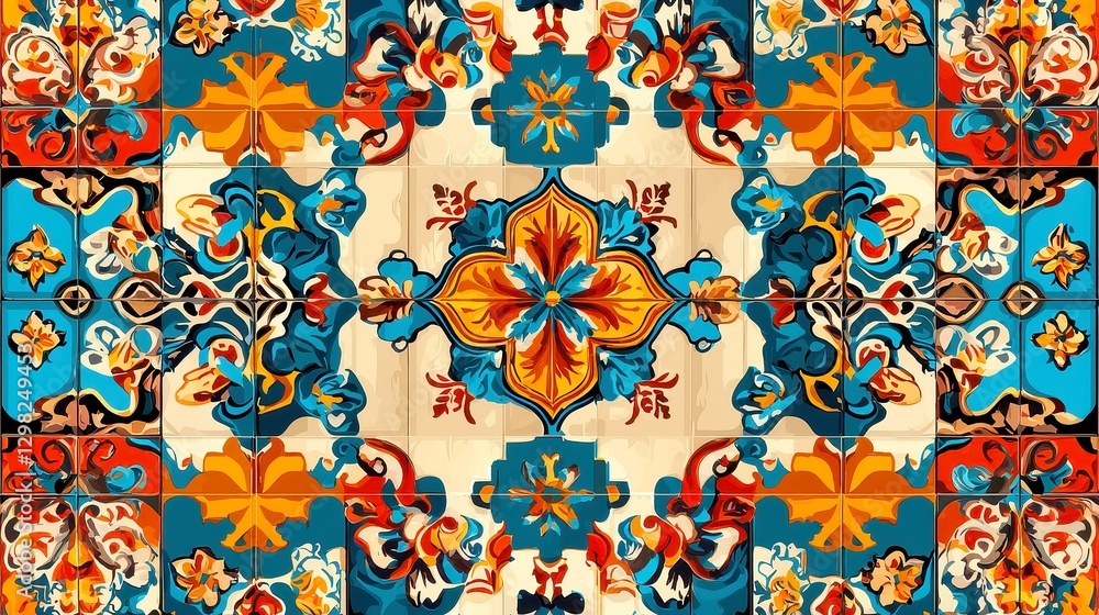 Poster moroccan tile pattern for fabric and decor, intricate design featuring geometric shapes, elegant lin