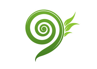 Green Spiral Leaf Logo. Fern Vector Illustration © Rabea
