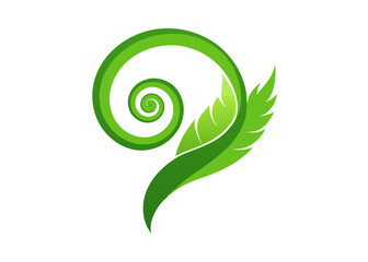 Green Spiral Leaf Logo. Fern Vector Illustration
